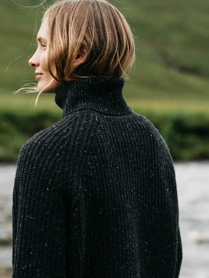 Women Mora Roll Neck Knit Jumper Raven Black Finisterre Knitwear