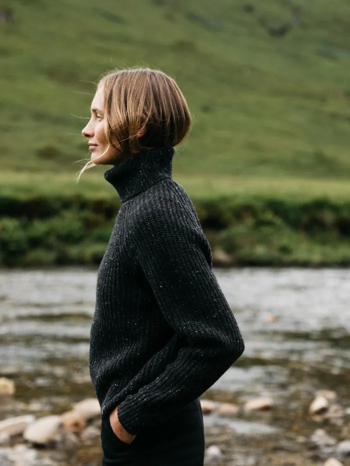 Women Mora Roll Neck Knit Jumper Raven Black Finisterre Knitwear