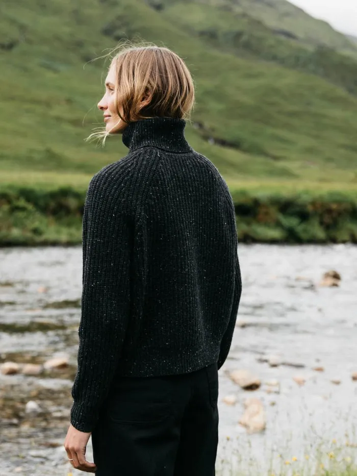 Women Mora Roll Neck Knit Jumper Raven Black Finisterre Knitwear