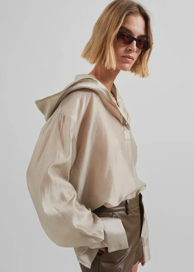 Women Moraine Hooded Blouse 8211 Beige The Frankie Shop Tops