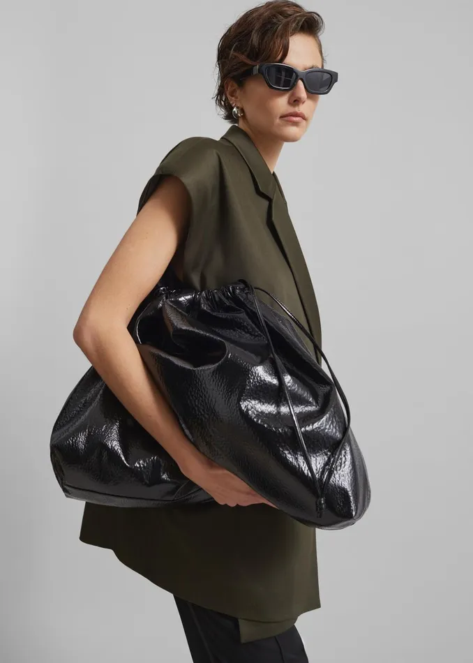 Women Morgan Crackled Faux Leather Large Pouch 8211 Black The Frankie Shop