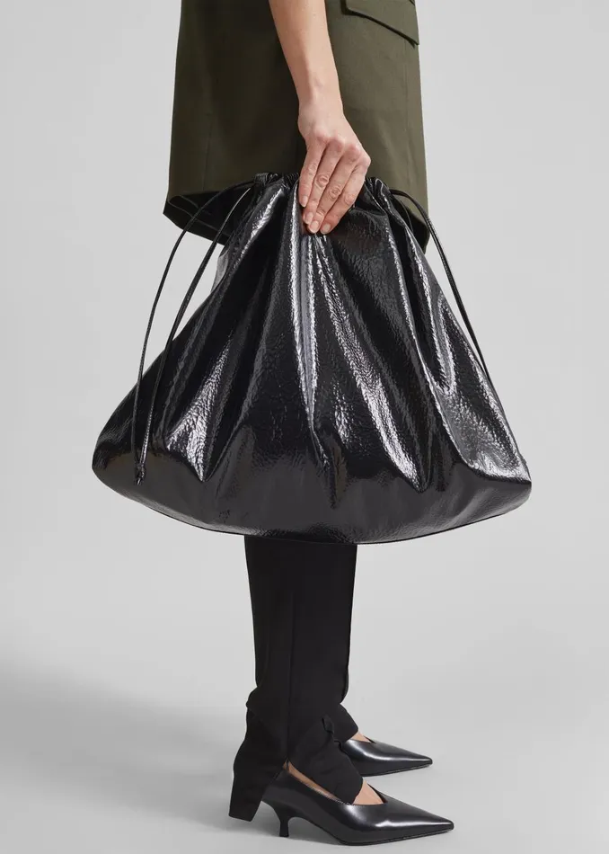 Women Morgan Crackled Faux Leather Large Pouch 8211 Black The Frankie Shop