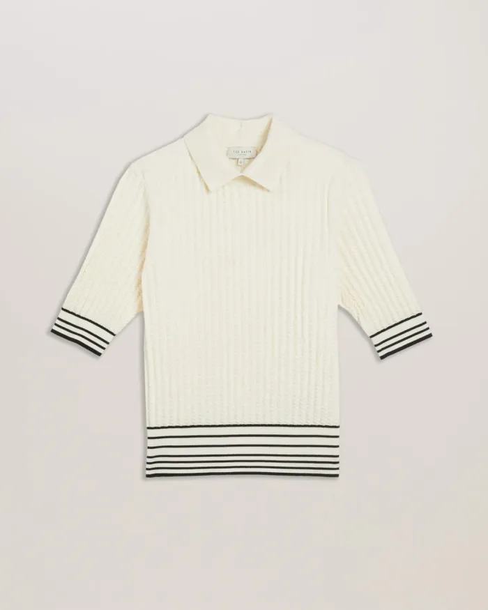 Women MORLIEE 8211 Puff Sleeve Knit Top With Collar Ivory Ted Baker Jumpers and Cardigans