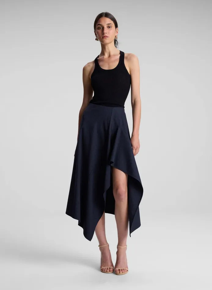 Women Navy Plaid Midi Skirt Navyblack ALC Skirts