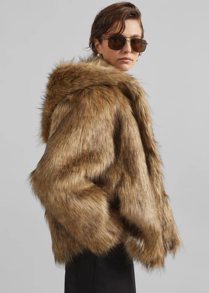 Women Nivala Faux Fur Hooded Jacket 8211 Camel The Frankie Shop Outerwear