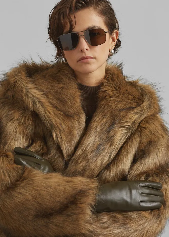 Women Nivala Faux Fur Hooded Jacket 8211 Camel The Frankie Shop Outerwear