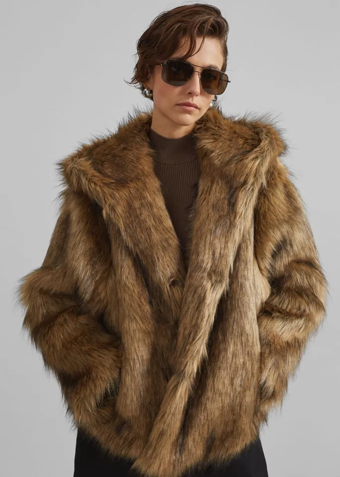 Women Nivala Faux Fur Hooded Jacket 8211 Camel The Frankie Shop Outerwear
