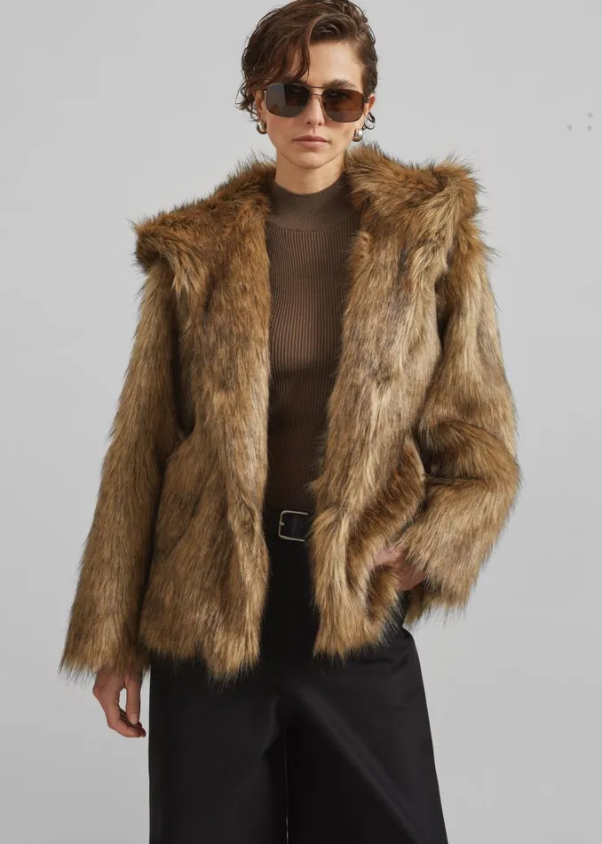 Women Nivala Faux Fur Hooded Jacket 8211 Camel The Frankie Shop Outerwear