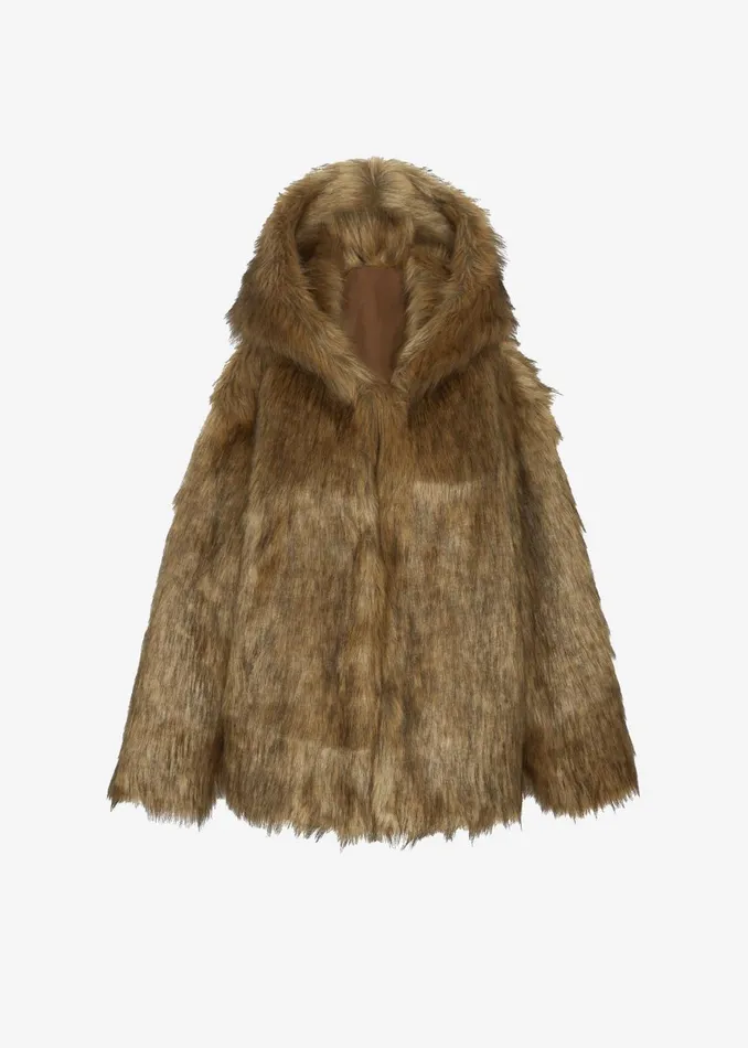 Women Nivala Faux Fur Hooded Jacket 8211 Camel The Frankie Shop Outerwear
