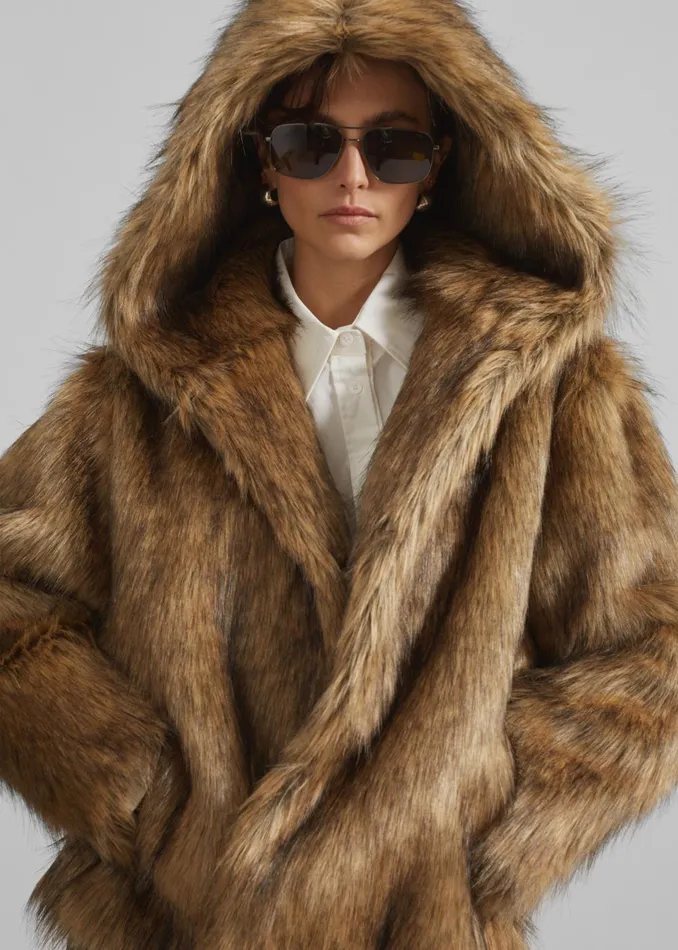 Women Nivala Faux Fur Hooded Jacket 8211 Camel The Frankie Shop Outerwear