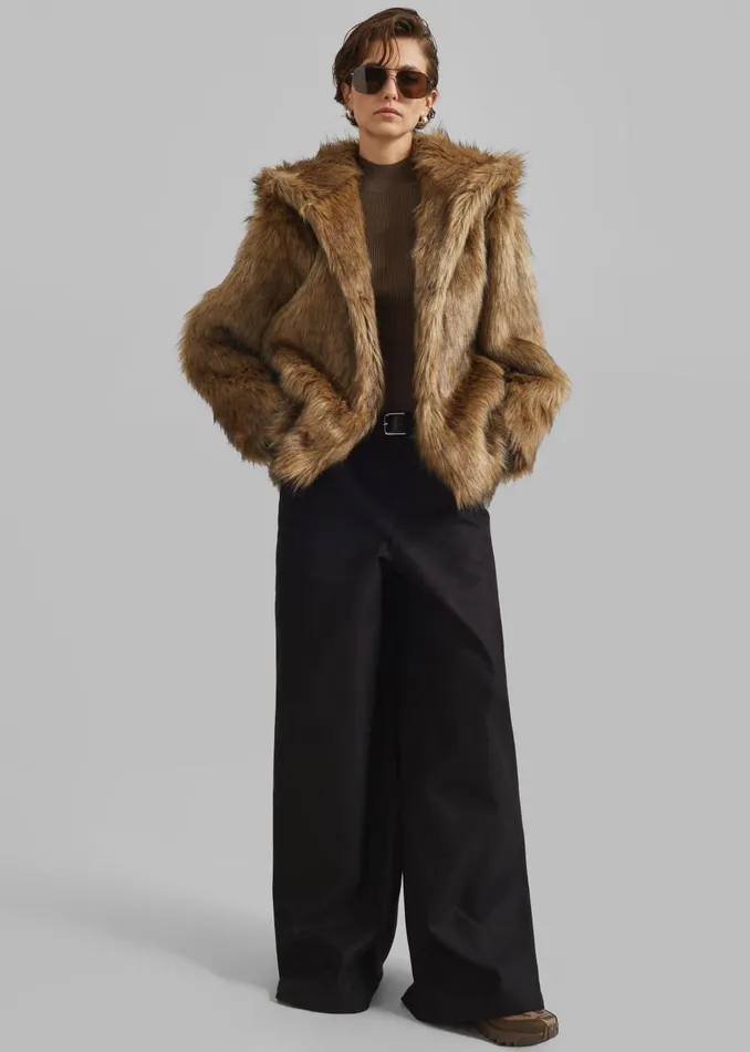 Women Nivala Faux Fur Hooded Jacket 8211 Camel The Frankie Shop Outerwear