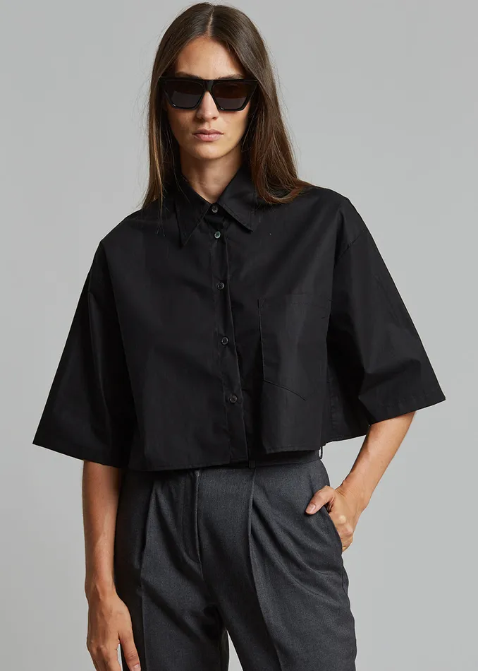 Women Odem Cropped Shirt 8211 Black The Frankie Shop Tops