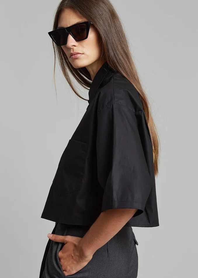 Women Odem Cropped Shirt 8211 Black The Frankie Shop Tops