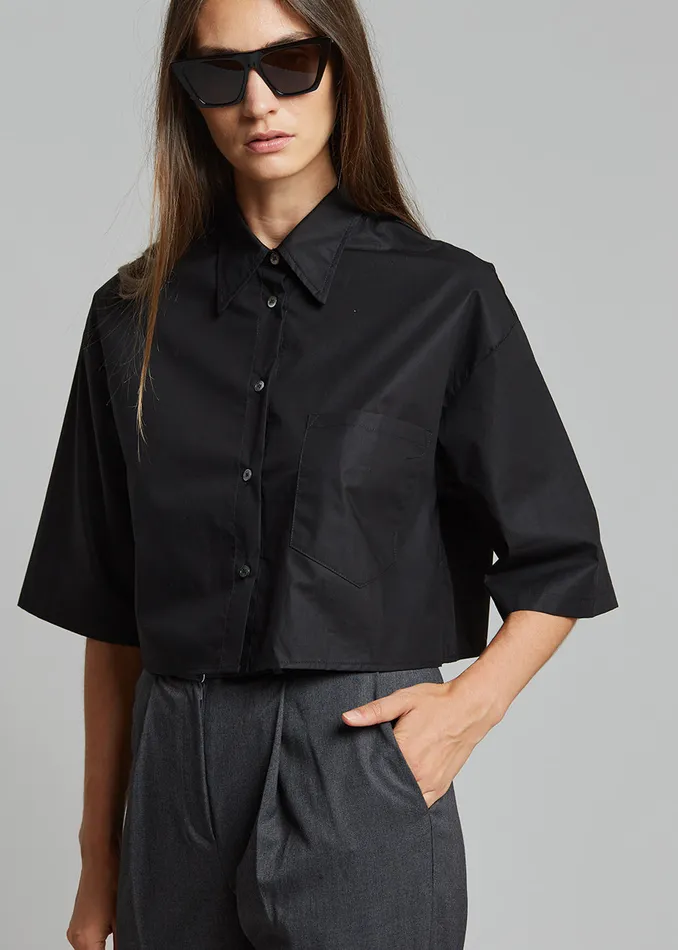 Women Odem Cropped Shirt 8211 Black The Frankie Shop Tops