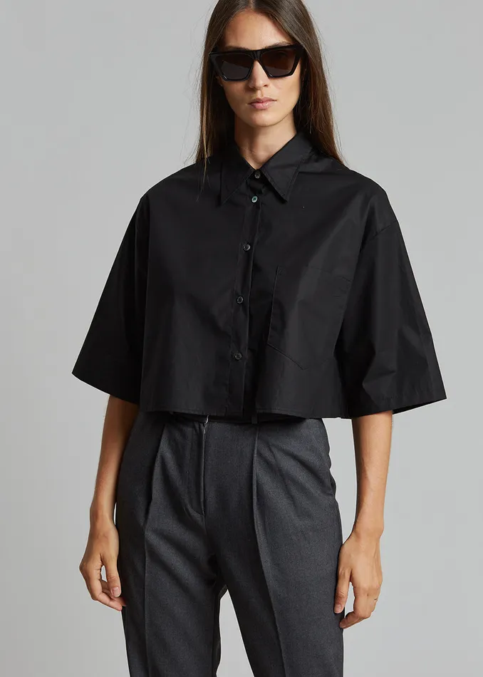 Women Odem Cropped Shirt 8211 Black The Frankie Shop Tops