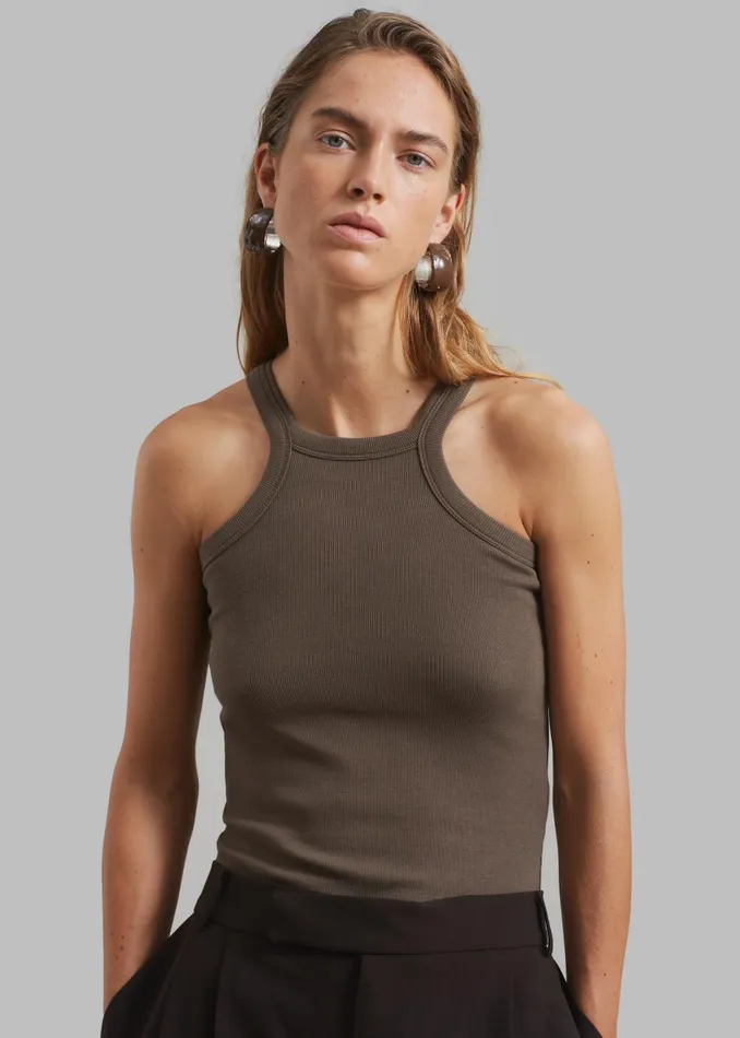 Women Omi Halter Tank Top 8211 Brown The Frankie Shop Tops