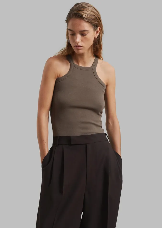 Women Omi Halter Tank Top 8211 Brown The Frankie Shop Tops