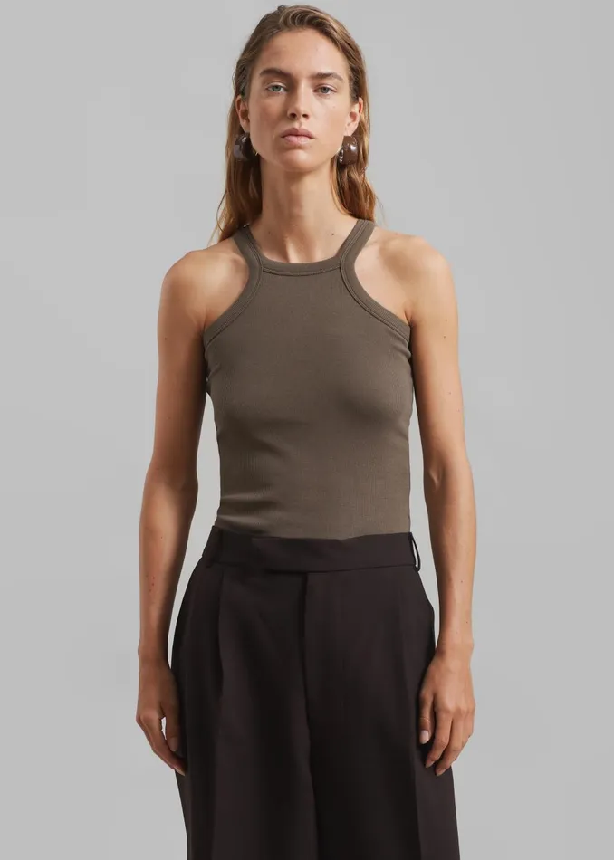 Women Omi Halter Tank Top 8211 Brown The Frankie Shop Tops