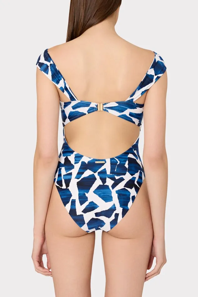 Women One Piece Swimsuits Milly Betsy Ocean Puzzle Bandeau One Piece Navy Multi Women One Piece Swimsuits Milly Betsy Ocean Puzzle Bandeau One Piece Navy Multi