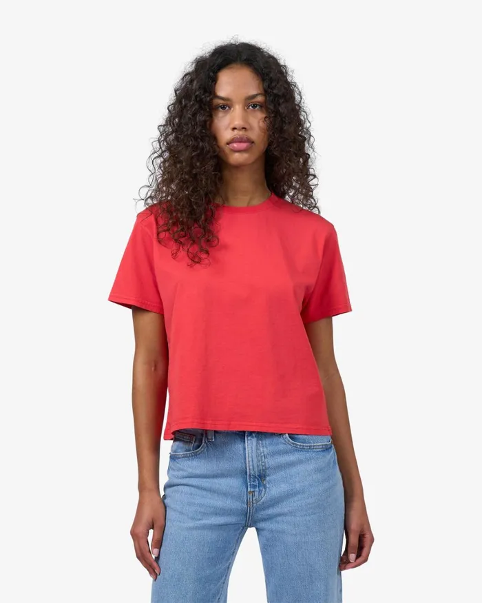 Women Organic Boxy Crop Tee Navy Blue Colorful Standard TShirts