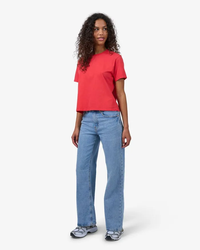 Women Organic Boxy Crop Tee Navy Blue Colorful Standard TShirts