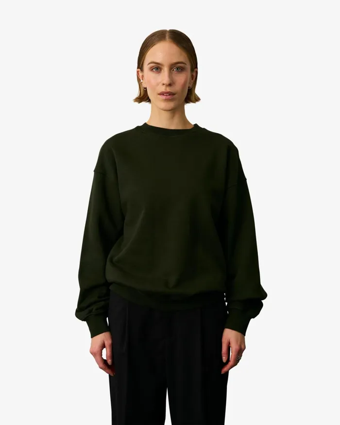Women Organic Oversized Crew Hunter Green Colorful Standard Crewneck Sweatshirts