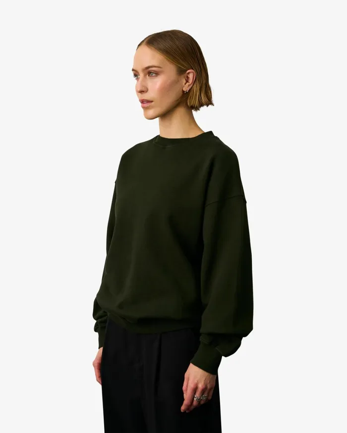Women Organic Oversized Crew Hunter Green Colorful Standard Crewneck Sweatshirts