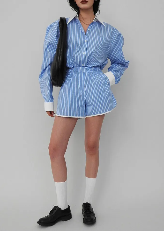 Women Orla Button Up Shirt 8211 BlueWhite Stripe The Frankie Shop Tops