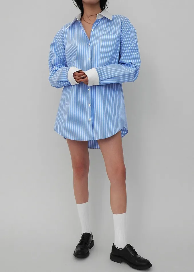 Women Orla Button Up Shirt 8211 BlueWhite Stripe The Frankie Shop Tops
