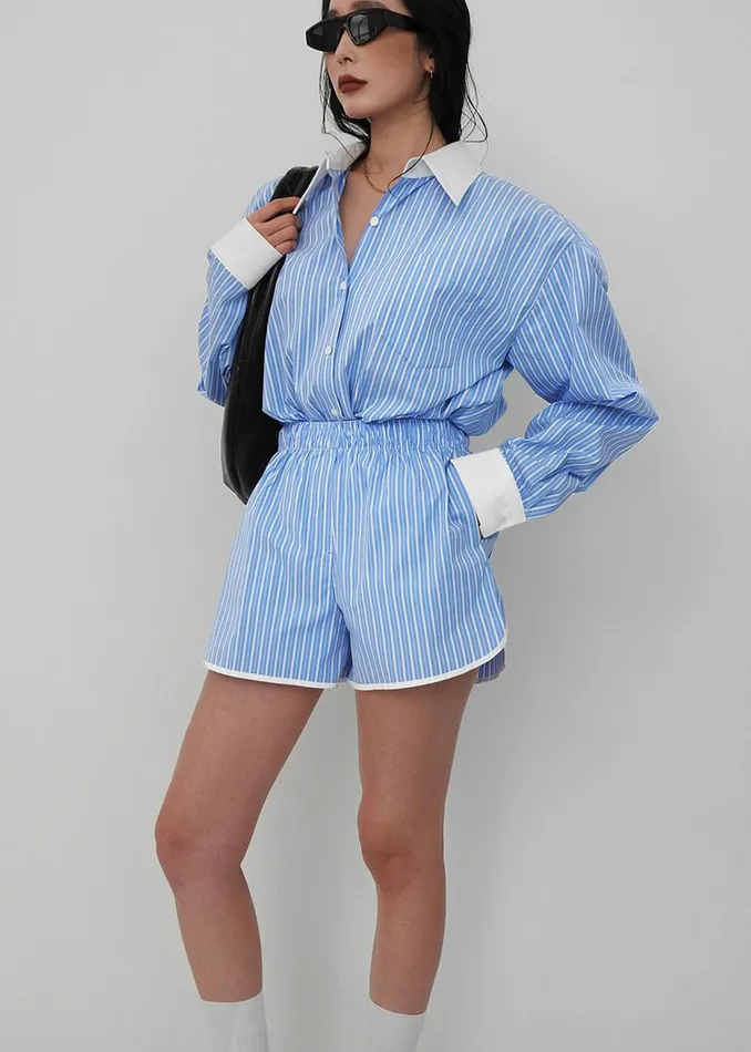 Women Orla Button Up Shirt 8211 BlueWhite Stripe The Frankie Shop Tops