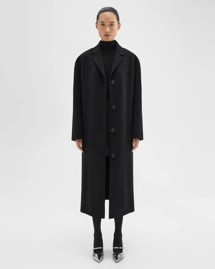 Women Outerwear Theory Belted Coat In DoubleFace WoolCashmere Black