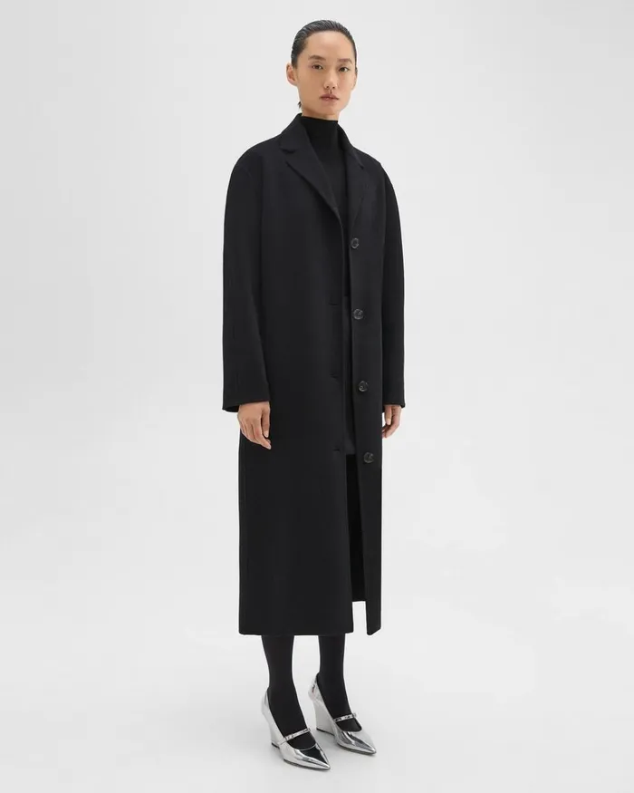 Women Outerwear Theory Belted Coat In DoubleFace WoolCashmere Black
