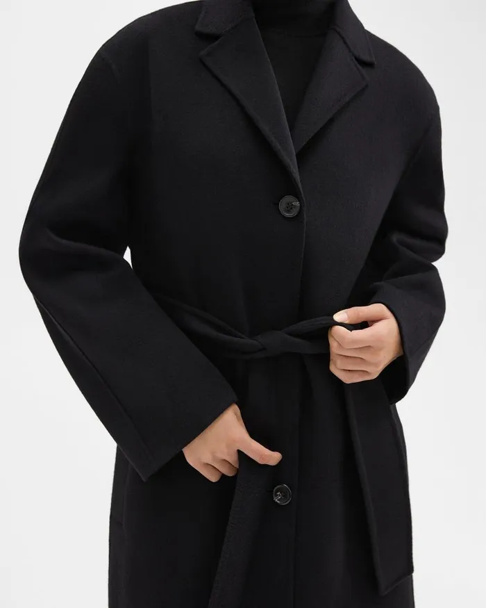 Women Outerwear Theory Belted Coat In DoubleFace WoolCashmere Black