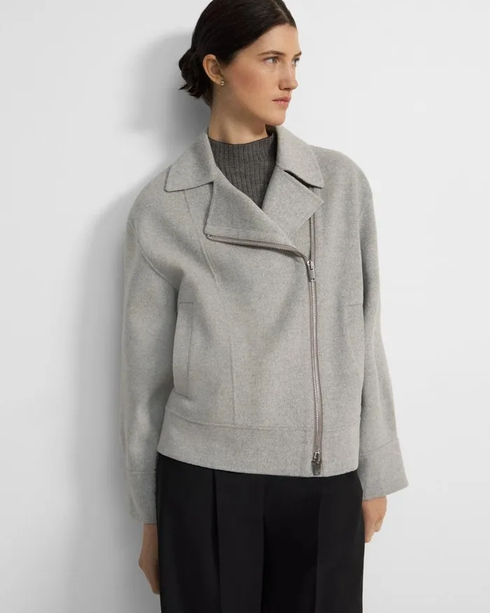 Women Outerwear Theory Oversized Moto Jacket In DoubleFace WoolCashmere Melange Grey