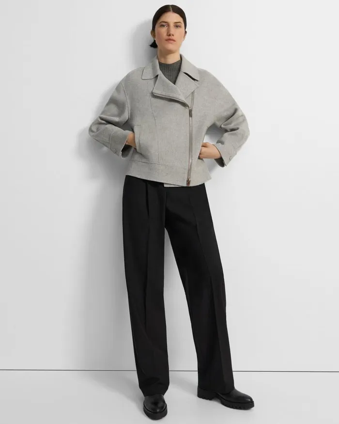 Women Outerwear Theory Oversized Moto Jacket In DoubleFace WoolCashmere Melange Grey