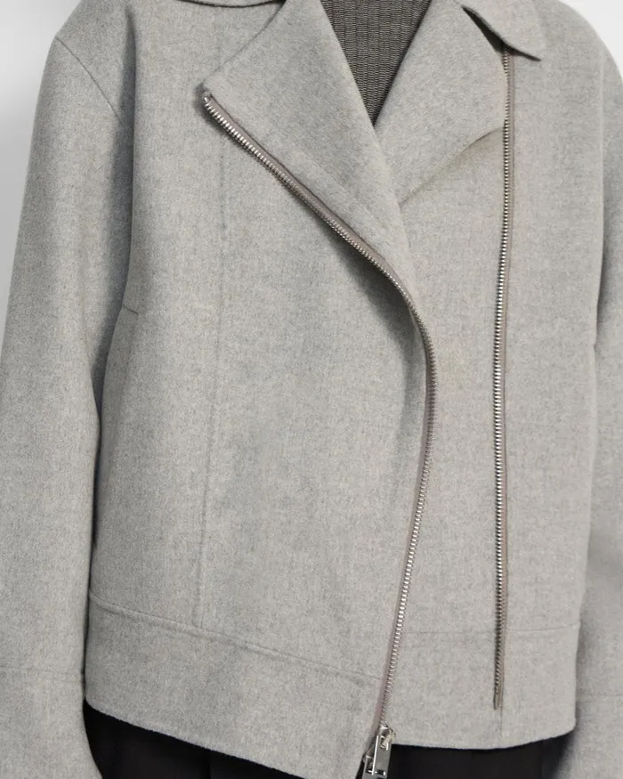 Women Outerwear Theory Oversized Moto Jacket In DoubleFace WoolCashmere Melange Grey