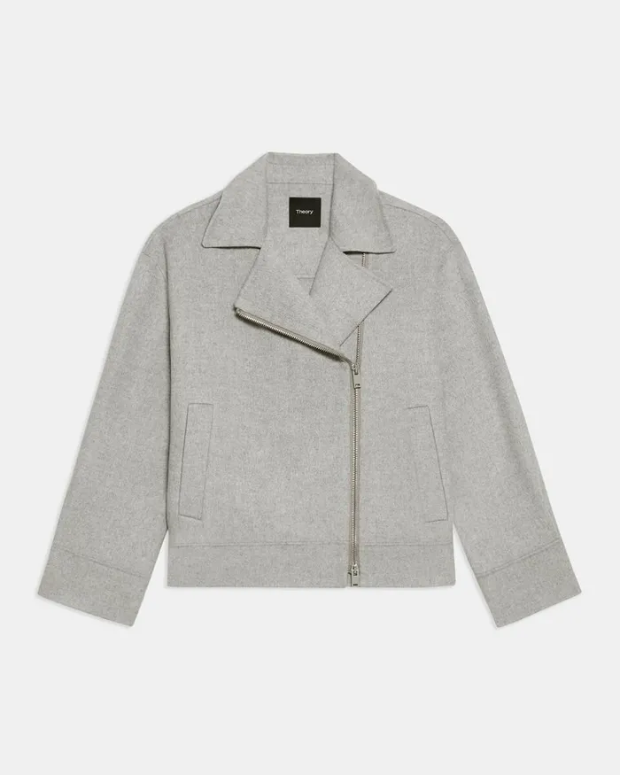 Women Outerwear Theory Oversized Moto Jacket In DoubleFace WoolCashmere Melange Grey