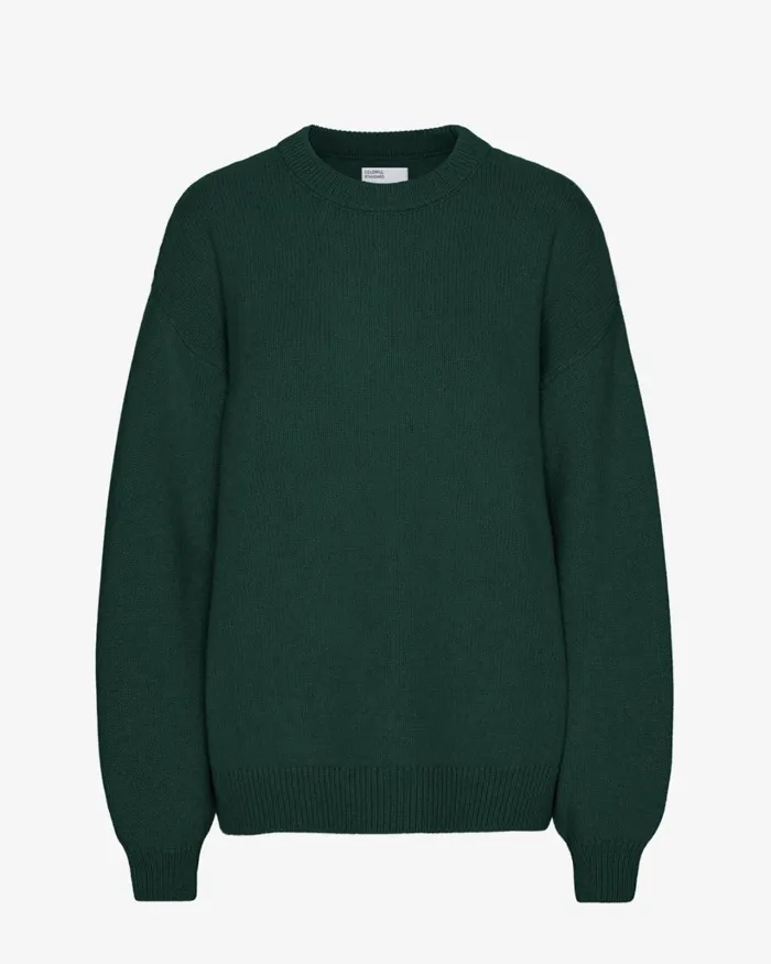 Women Oversized Merino Wool Crew Emerald Green Colorful Standard Knit Sweaters