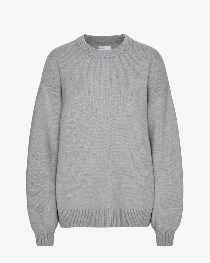 Women Oversized Merino Wool Crew Heather Grey Colorful Standard Knit Sweaters