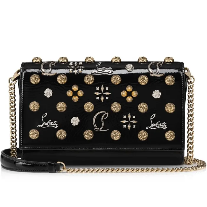 Women Paloma Clutch 8211 Vog Patent Leather And Spikes La Belle 8211 Black Christian Louboutin Shoulder Bags