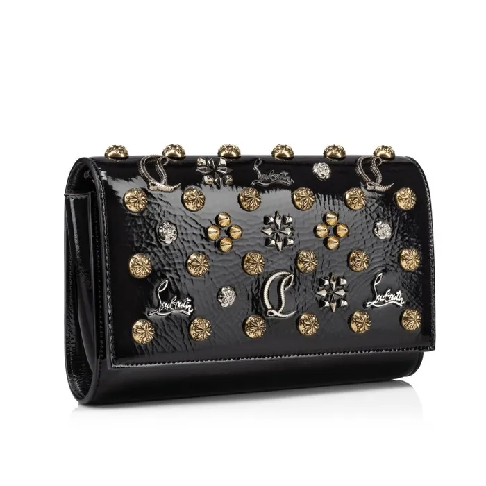 Women Paloma Clutch 8211 Vog Patent Leather And Spikes La Belle 8211 Black Christian Louboutin Shoulder Bags