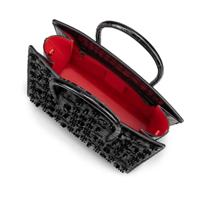 Women Paloma Medium Top Handle Bag 8211 Alligator Embossed Calf Leather And Spikes Loubinthesky 8211 Black Christian Louboutin Top Handles