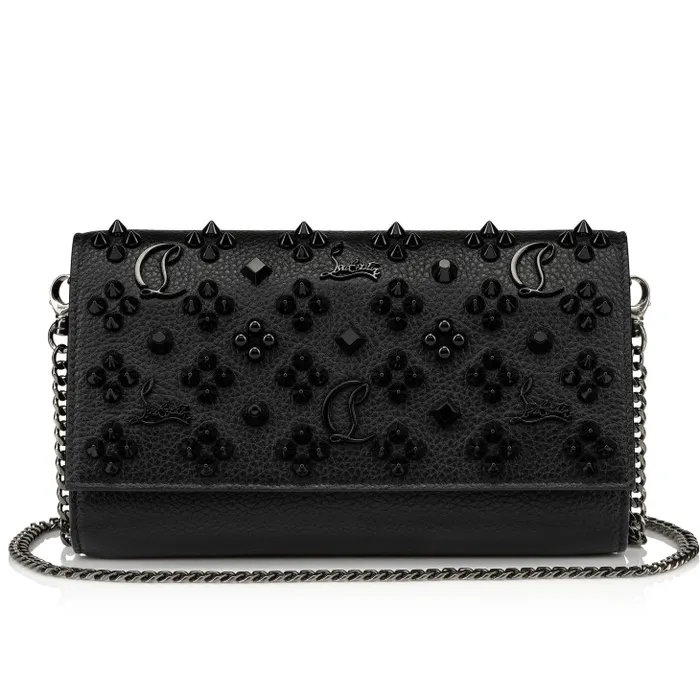 Women Paloma Wallet On Chain 8211 Grained Calf Leather And Spikes Loubinthesky 8211 Black Christian Louboutin Crossbody Bags