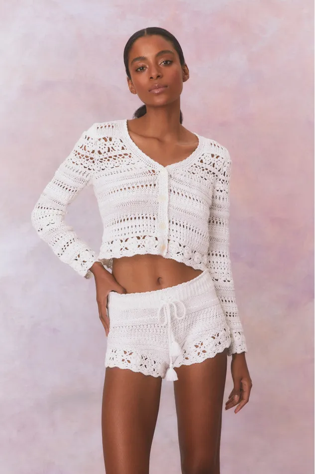 Women Pants and Shorts LoveShackFancy Nevi Cotton Crochet Shorts Antique White Women Pants and Shorts LoveShackFancy Nevi Cotton Crochet Shorts Antique White