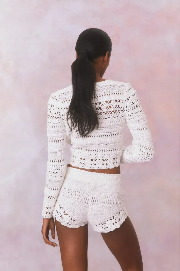 Women Pants and Shorts LoveShackFancy Nevi Cotton Crochet Shorts Antique White Women Pants and Shorts LoveShackFancy Nevi Cotton Crochet Shorts Antique White