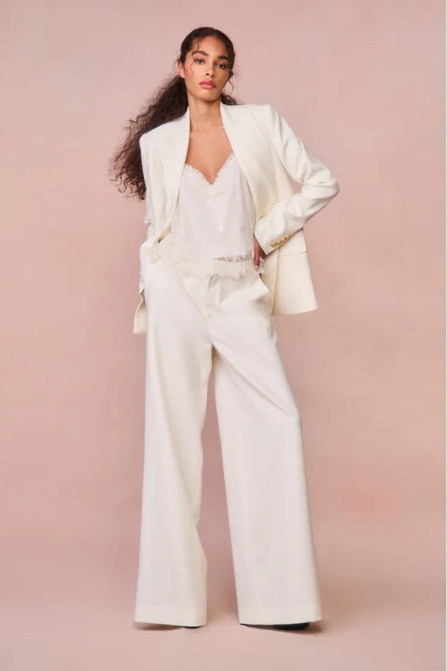 Women Pants and Shorts LoveShackFancy Samuela Wide Leg Trouser Cream