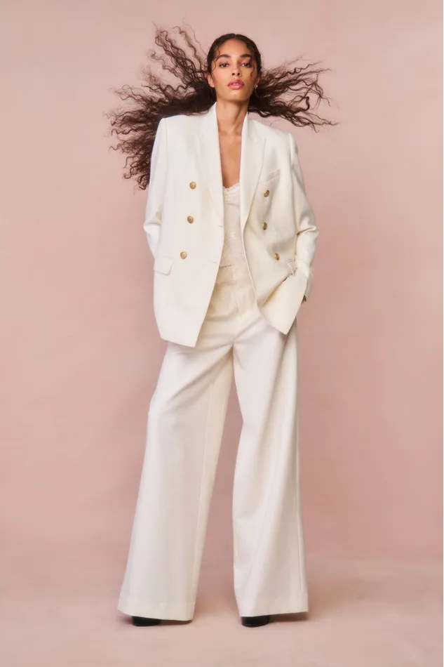 Women Pants and Shorts LoveShackFancy Samuela Wide Leg Trouser Cream