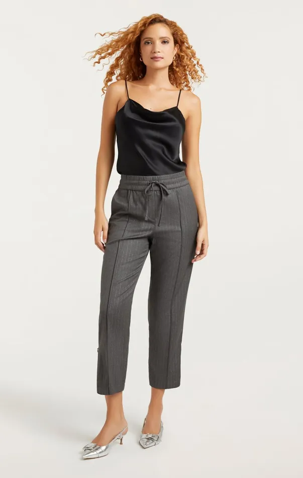 Women Pants Cinq Sept Adalie Pant Lurex Pinstripe Charcoal