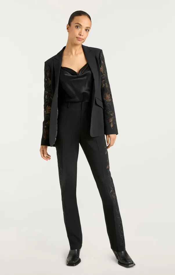 Women Pants Cinq Sept Cutout Paisley Embellished Kerry Pant Black