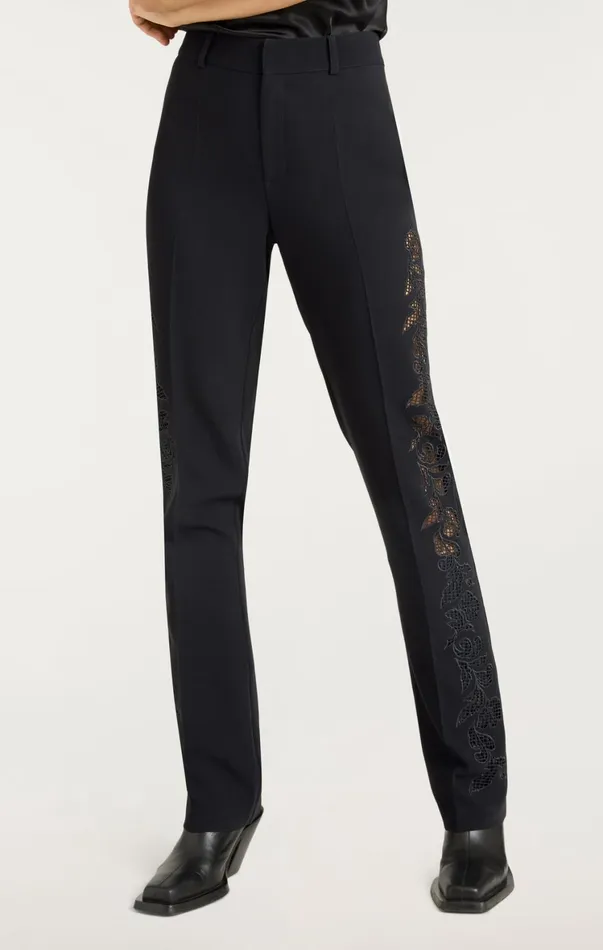 Women Pants Cinq Sept Cutout Paisley Embellished Kerry Pant Black
